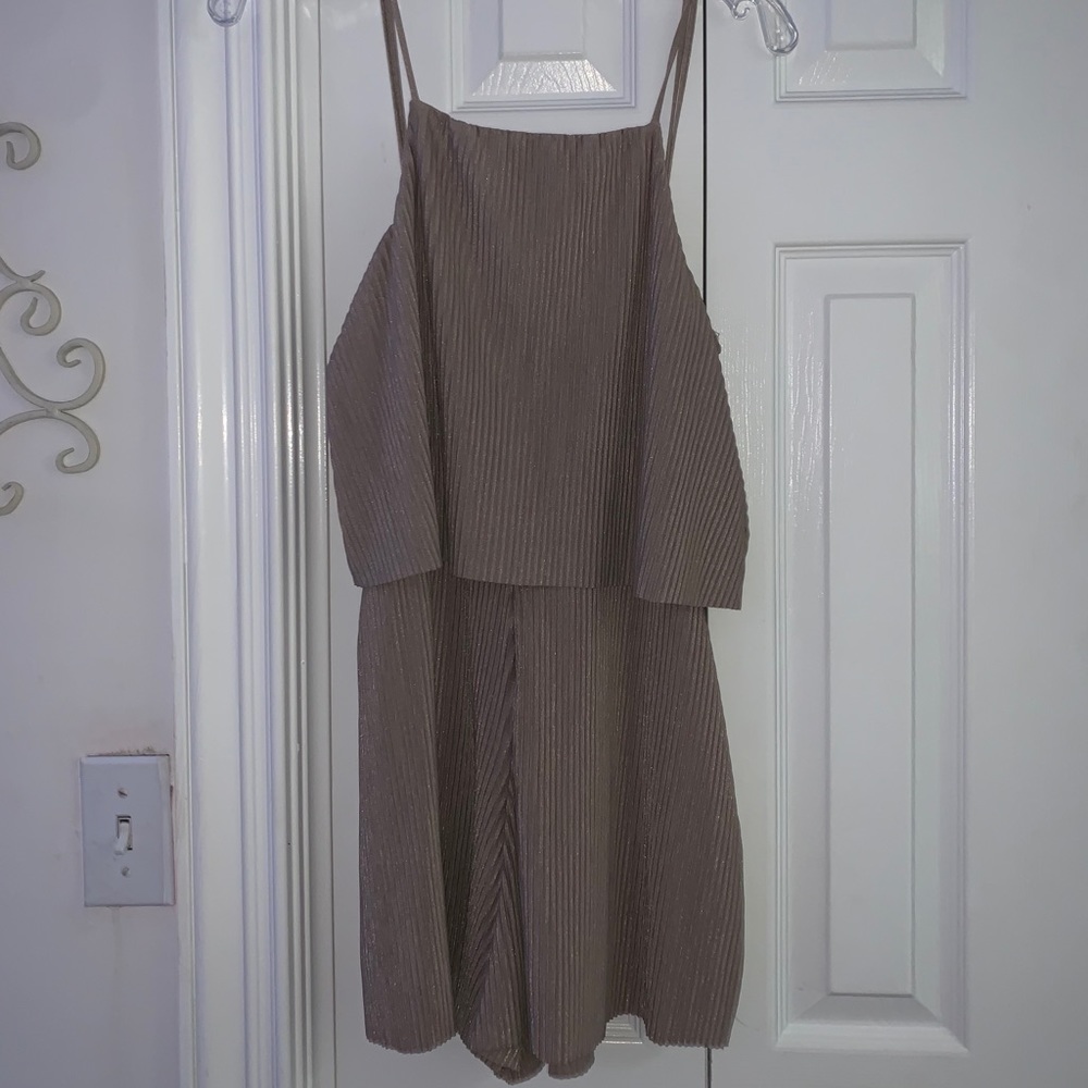 Light brown high neck pleated romper